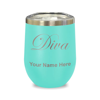 LaserGram Double Wall Stainless Steel Wine Glass, Diva, Personalized Engraving Included