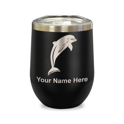 LaserGram Double Wall Stainless Steel Wine Glass, Dolphin, Personalized Engraving Included