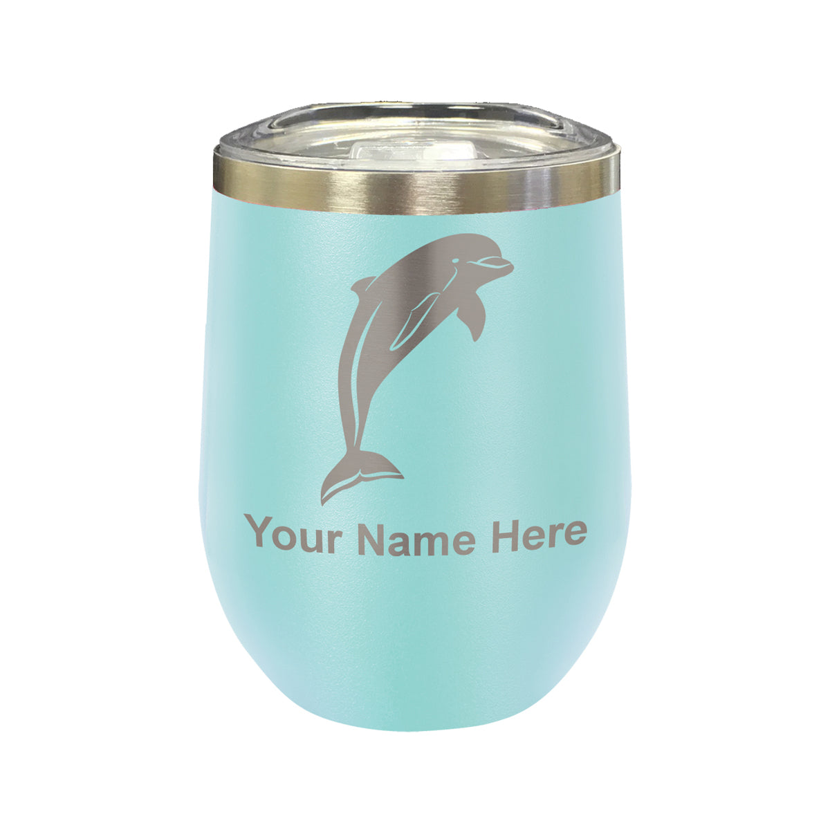 LaserGram Double Wall Stainless Steel Wine Glass, Dolphin, Personalized Engraving Included