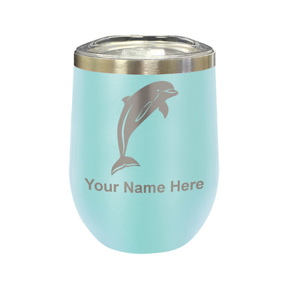 LaserGram Double Wall Stainless Steel Wine Glass, Dolphin, Personalized Engraving Included