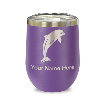 LaserGram Double Wall Stainless Steel Wine Glass, Dolphin, Personalized Engraving Included