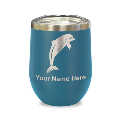 LaserGram Double Wall Stainless Steel Wine Glass, Dolphin, Personalized Engraving Included