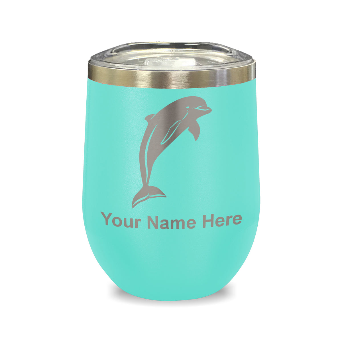 LaserGram Double Wall Stainless Steel Wine Glass, Dolphin, Personalized Engraving Included