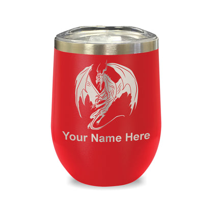 LaserGram Double Wall Stainless Steel Wine Glass, Dragon, Personalized Engraving Included