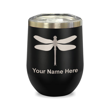 LaserGram Double Wall Stainless Steel Wine Glass, Dragonfly, Personalized Engraving Included