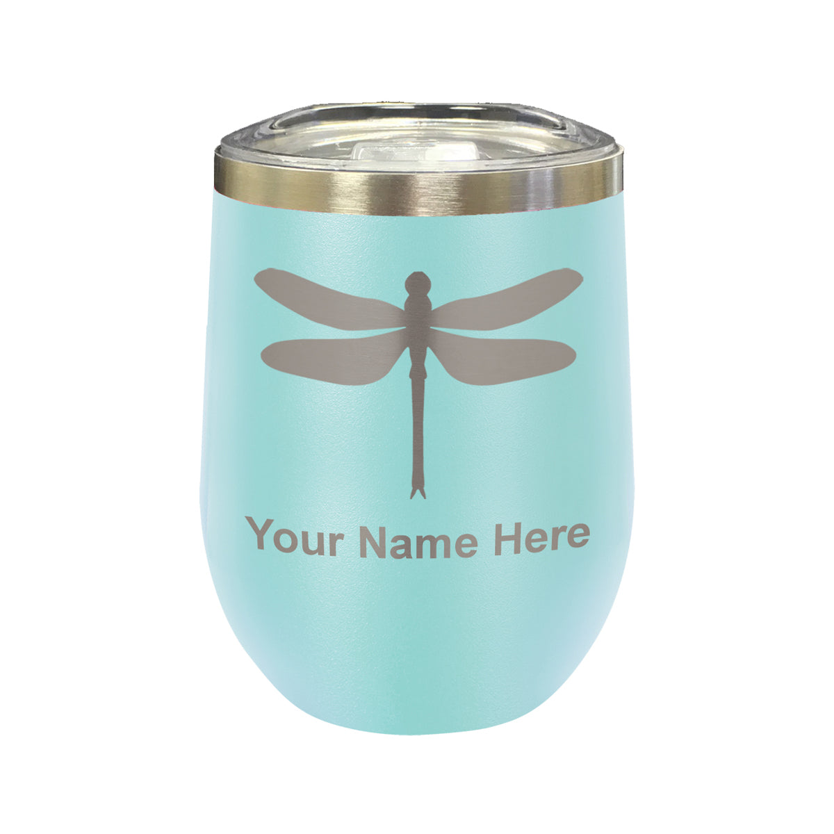 LaserGram Double Wall Stainless Steel Wine Glass, Dragonfly, Personalized Engraving Included