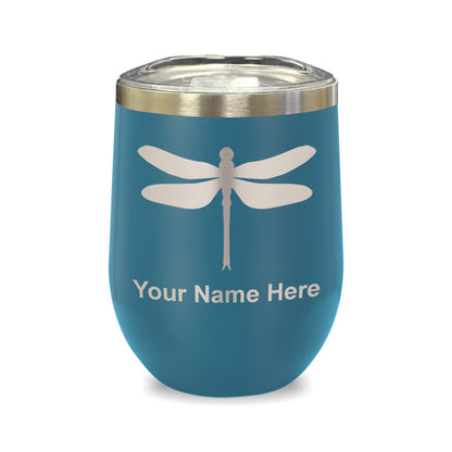 LaserGram Double Wall Stainless Steel Wine Glass, Dragonfly, Personalized Engraving Included