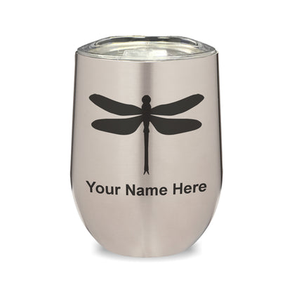 LaserGram Double Wall Stainless Steel Wine Glass, Dragonfly, Personalized Engraving Included