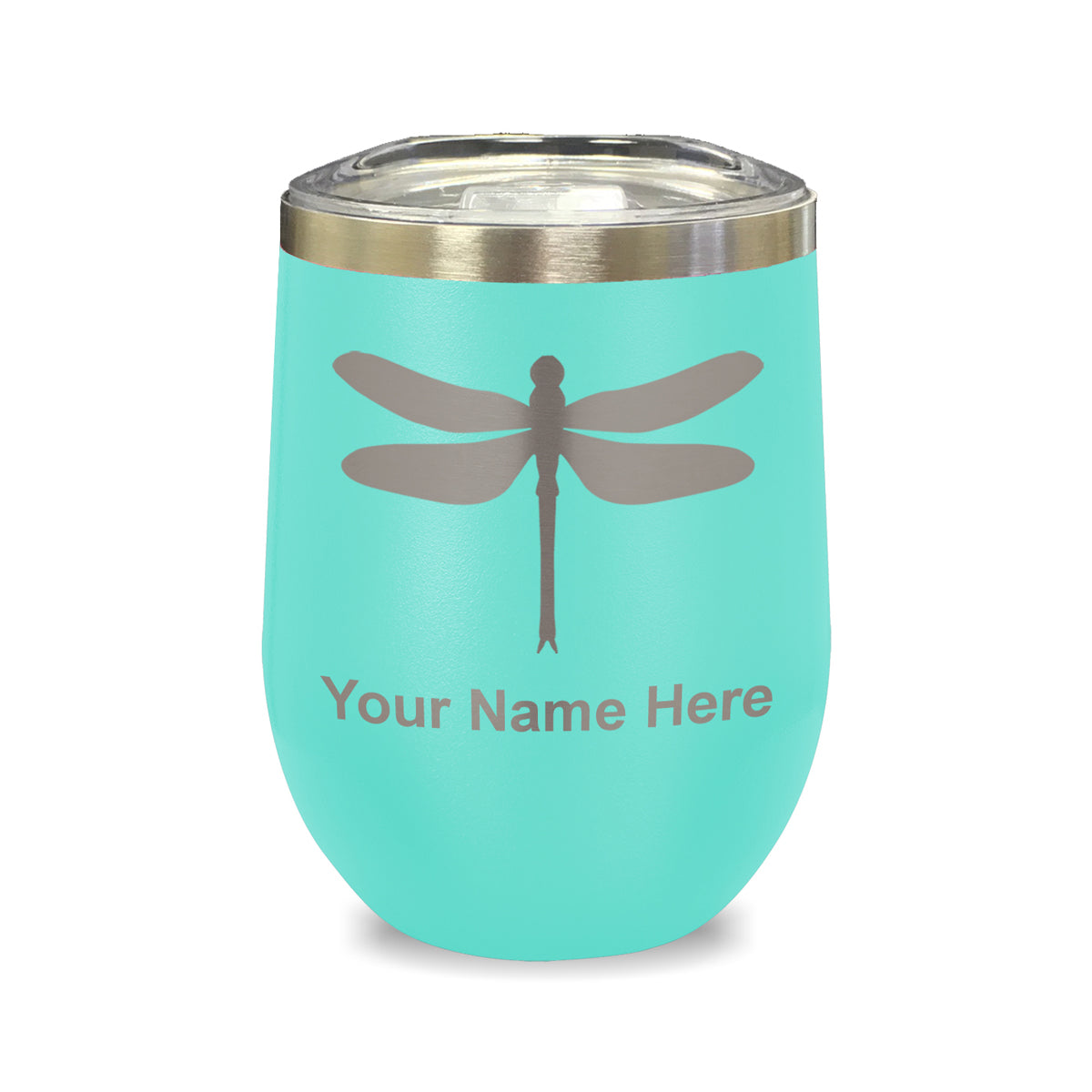 LaserGram Double Wall Stainless Steel Wine Glass, Dragonfly, Personalized Engraving Included