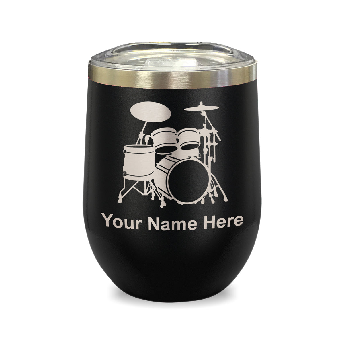 LaserGram Double Wall Stainless Steel Wine Glass, Drum Set, Personalized Engraving Included