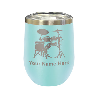 LaserGram Double Wall Stainless Steel Wine Glass, Drum Set, Personalized Engraving Included