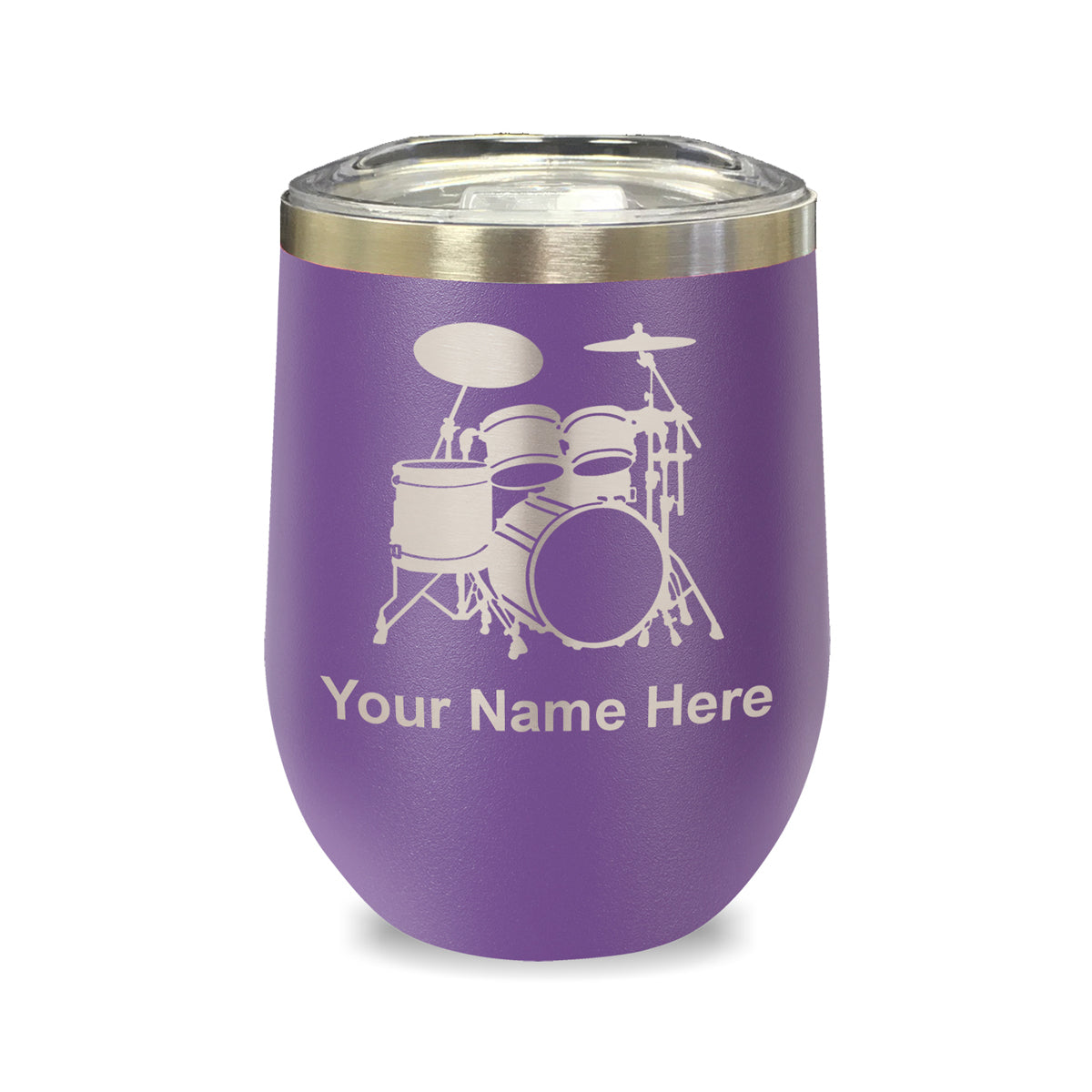 LaserGram Double Wall Stainless Steel Wine Glass, Drum Set, Personalized Engraving Included