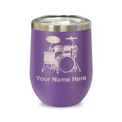 LaserGram Double Wall Stainless Steel Wine Glass, Drum Set, Personalized Engraving Included