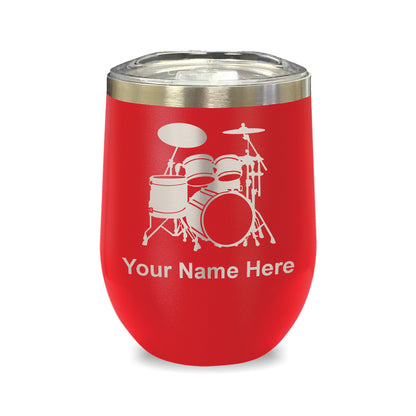 LaserGram Double Wall Stainless Steel Wine Glass, Drum Set, Personalized Engraving Included