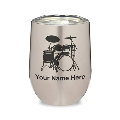 LaserGram Double Wall Stainless Steel Wine Glass, Drum Set, Personalized Engraving Included