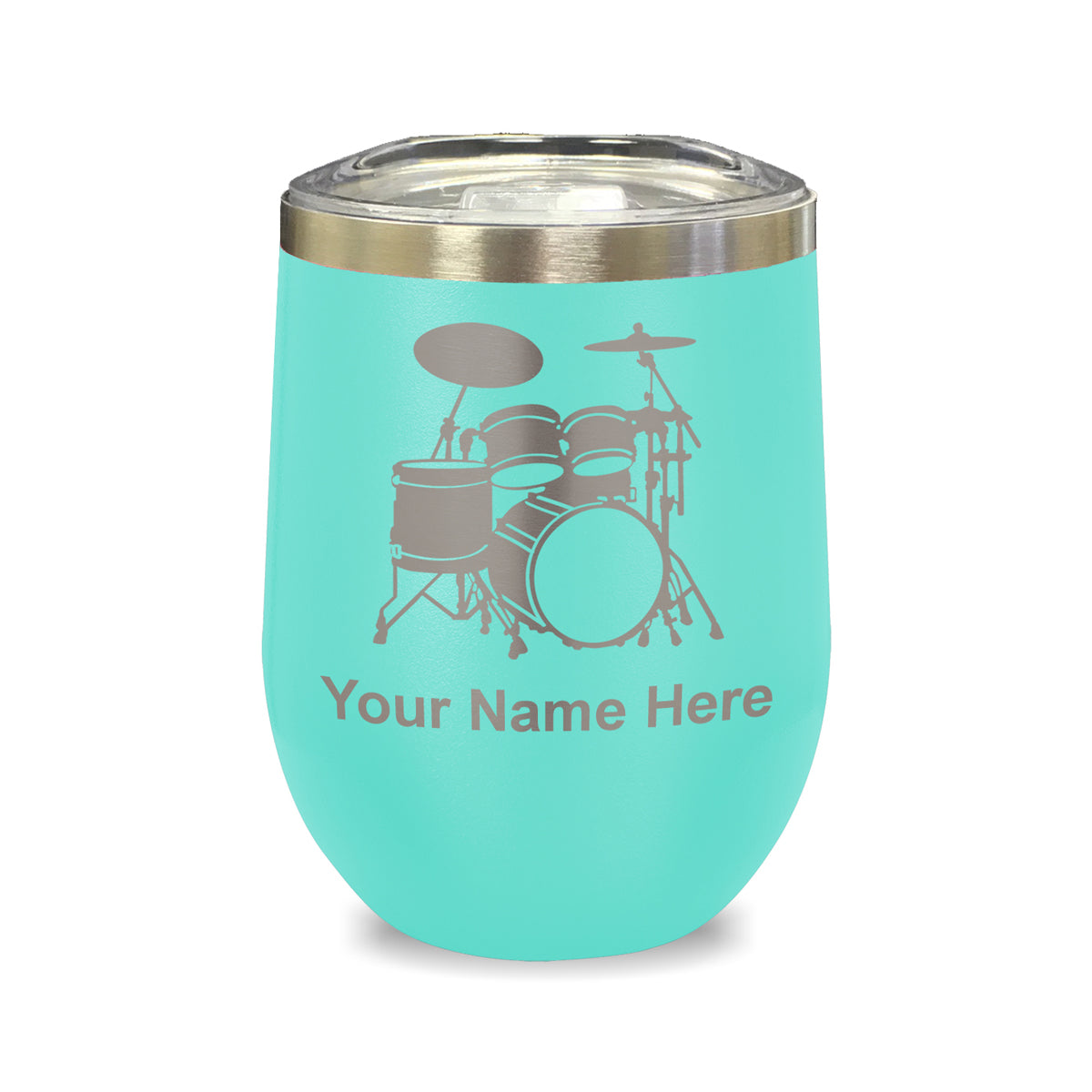 LaserGram Double Wall Stainless Steel Wine Glass, Drum Set, Personalized Engraving Included