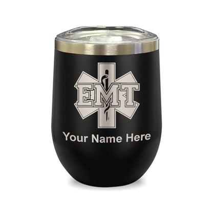 LaserGram Double Wall Stainless Steel Wine Glass, EMT Emergency Medical Technician, Personalized Engraving Included