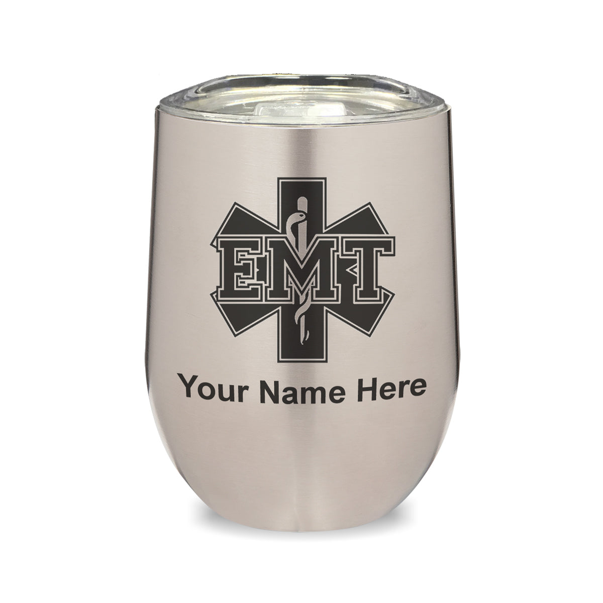 LaserGram Double Wall Stainless Steel Wine Glass, EMT Emergency Medical Technician, Personalized Engraving Included