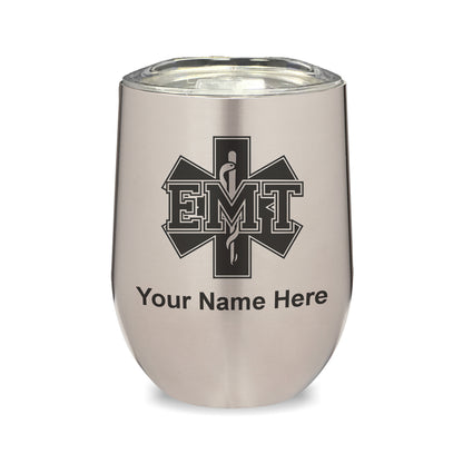 LaserGram Double Wall Stainless Steel Wine Glass, EMT Emergency Medical Technician, Personalized Engraving Included