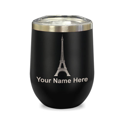 LaserGram Double Wall Stainless Steel Wine Glass, Eiffel Tower, Personalized Engraving Included