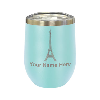 LaserGram Double Wall Stainless Steel Wine Glass, Eiffel Tower, Personalized Engraving Included