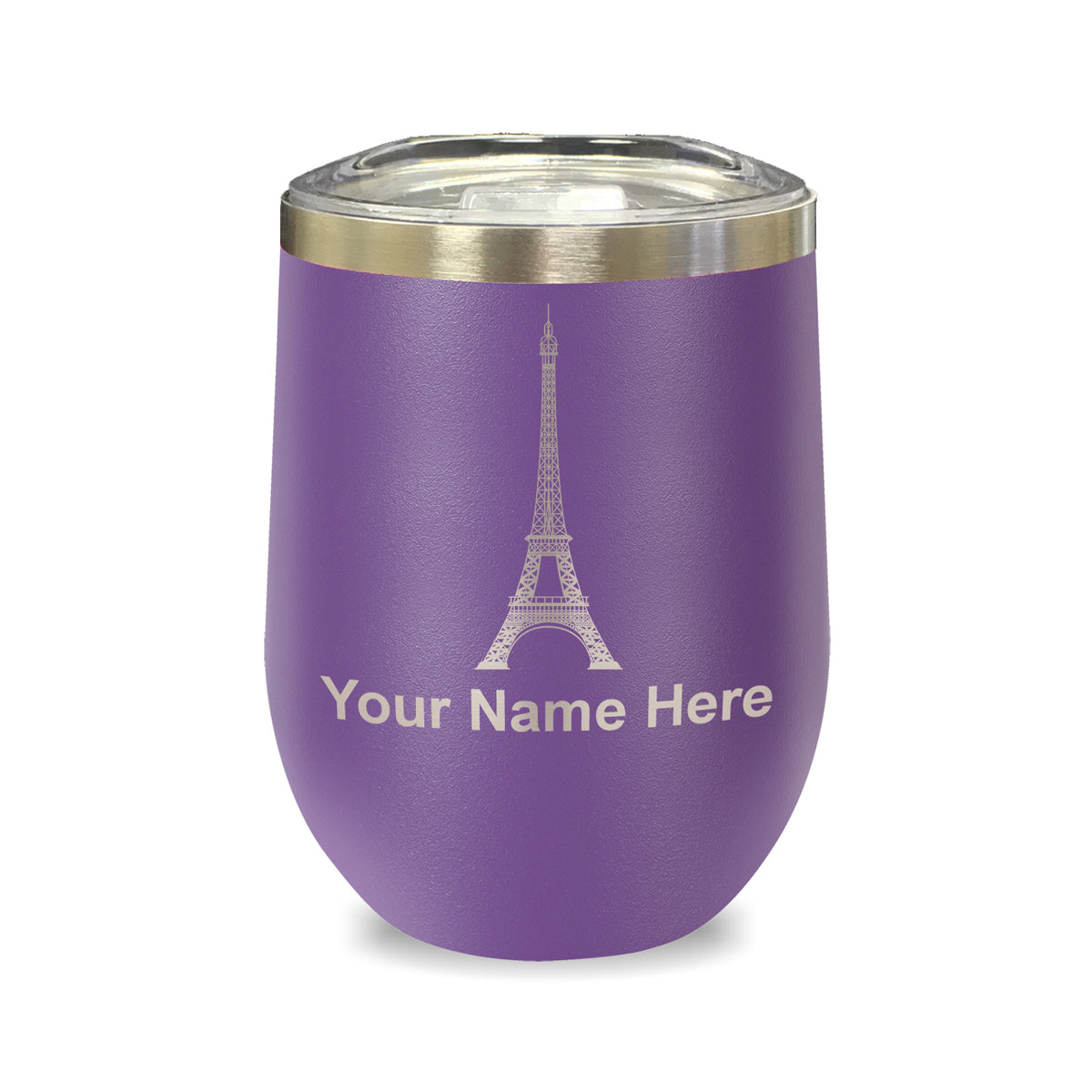 LaserGram Double Wall Stainless Steel Wine Glass, Eiffel Tower, Personalized Engraving Included