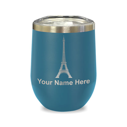 LaserGram Double Wall Stainless Steel Wine Glass, Eiffel Tower, Personalized Engraving Included