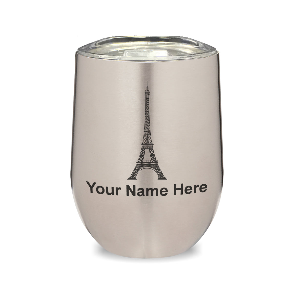 LaserGram Double Wall Stainless Steel Wine Glass, Eiffel Tower, Personalized Engraving Included