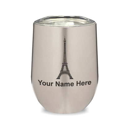 LaserGram Double Wall Stainless Steel Wine Glass, Eiffel Tower, Personalized Engraving Included