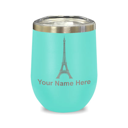 LaserGram Double Wall Stainless Steel Wine Glass, Eiffel Tower, Personalized Engraving Included