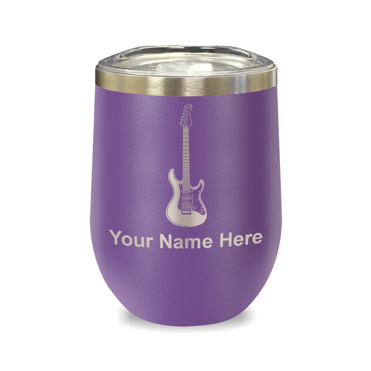 LaserGram Double Wall Stainless Steel Wine Glass, Electric Guitar, Personalized Engraving Included