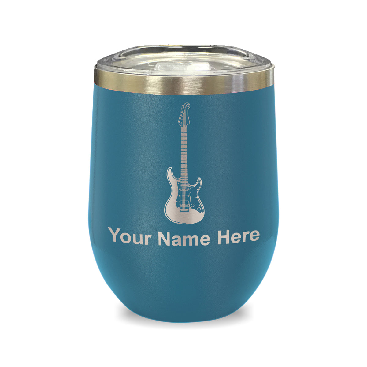 LaserGram Double Wall Stainless Steel Wine Glass, Electric Guitar, Personalized Engraving Included