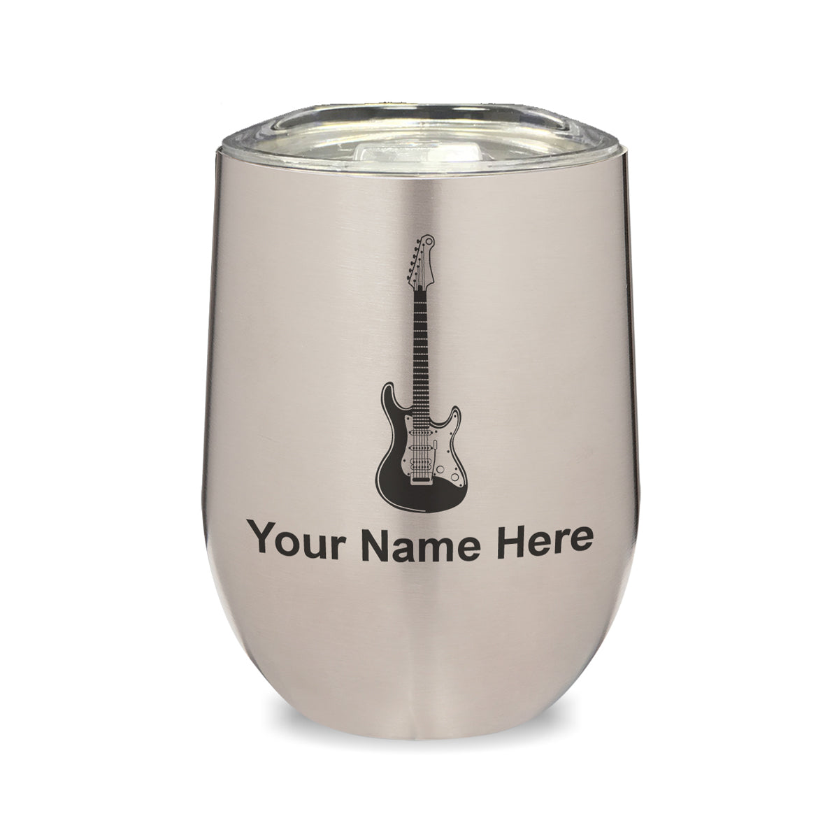 LaserGram Double Wall Stainless Steel Wine Glass, Electric Guitar, Personalized Engraving Included