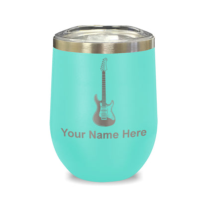 LaserGram Double Wall Stainless Steel Wine Glass, Electric Guitar, Personalized Engraving Included