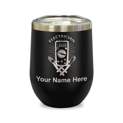 LaserGram Double Wall Stainless Steel Wine Glass, Electrician, Personalized Engraving Included