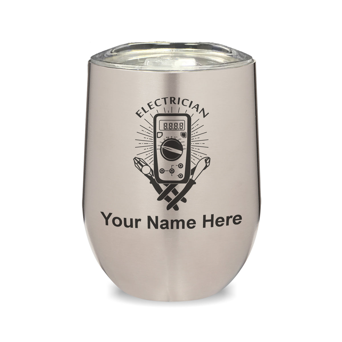 LaserGram Double Wall Stainless Steel Wine Glass, Electrician, Personalized Engraving Included