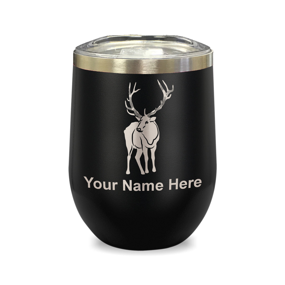 LaserGram Double Wall Stainless Steel Wine Glass, Elk, Personalized Engraving Included