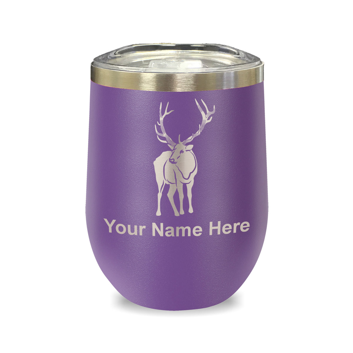 LaserGram Double Wall Stainless Steel Wine Glass, Elk, Personalized Engraving Included