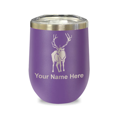 LaserGram Double Wall Stainless Steel Wine Glass, Elk, Personalized Engraving Included