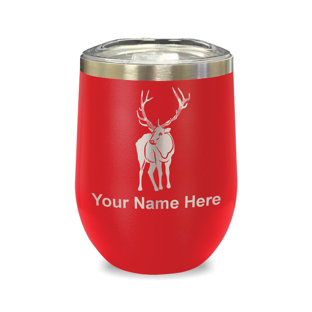 LaserGram Double Wall Stainless Steel Wine Glass, Elk, Personalized Engraving Included