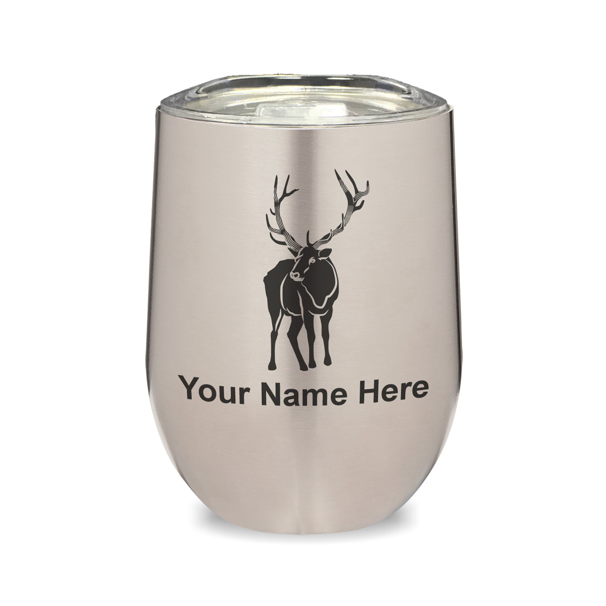 LaserGram Double Wall Stainless Steel Wine Glass, Elk, Personalized Engraving Included