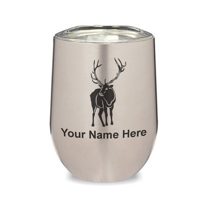 LaserGram Double Wall Stainless Steel Wine Glass, Elk, Personalized Engraving Included