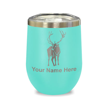 LaserGram Double Wall Stainless Steel Wine Glass, Elk, Personalized Engraving Included