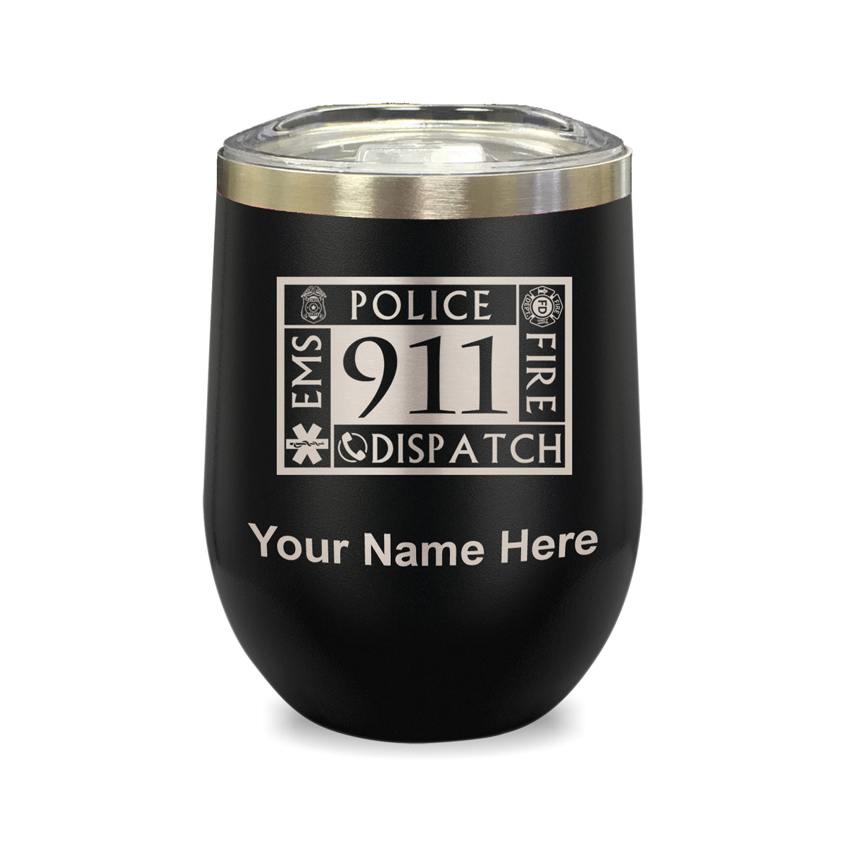 LaserGram Double Wall Stainless Steel Wine Glass, Emergency Dispatcher 911, Personalized Engraving Included