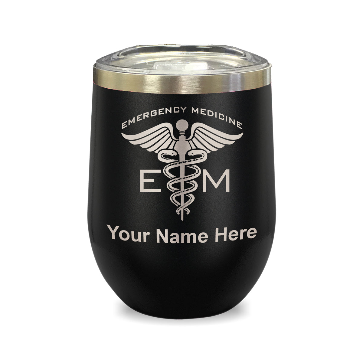 LaserGram Double Wall Stainless Steel Wine Glass, Emergency Medicine, Personalized Engraving Included