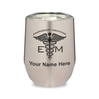 LaserGram Double Wall Stainless Steel Wine Glass, Emergency Medicine, Personalized Engraving Included