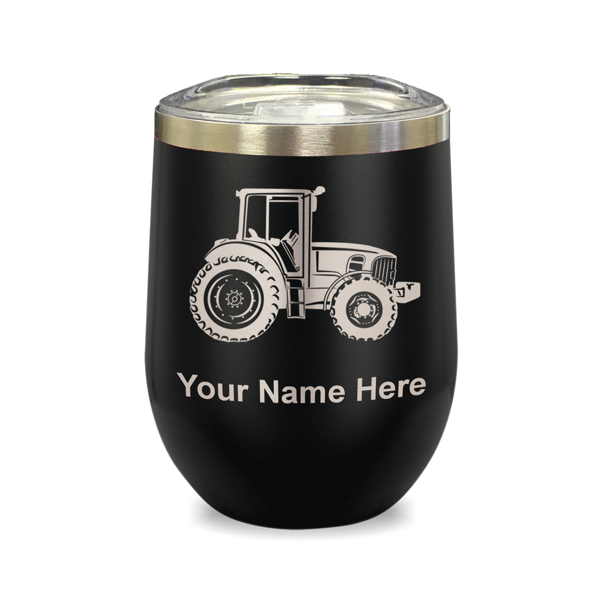 LaserGram Double Wall Stainless Steel Wine Glass, Farm Tractor, Personalized Engraving Included