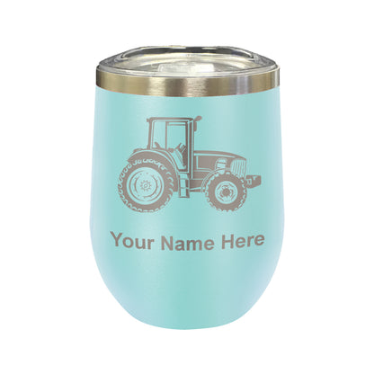 LaserGram Double Wall Stainless Steel Wine Glass, Farm Tractor, Personalized Engraving Included