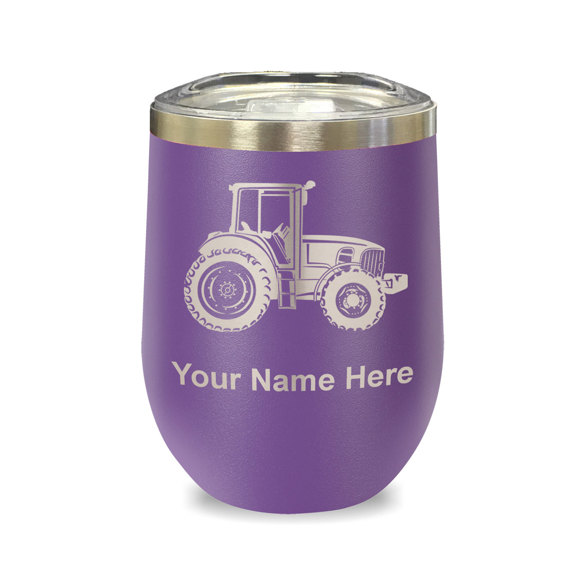 LaserGram Double Wall Stainless Steel Wine Glass, Farm Tractor, Personalized Engraving Included