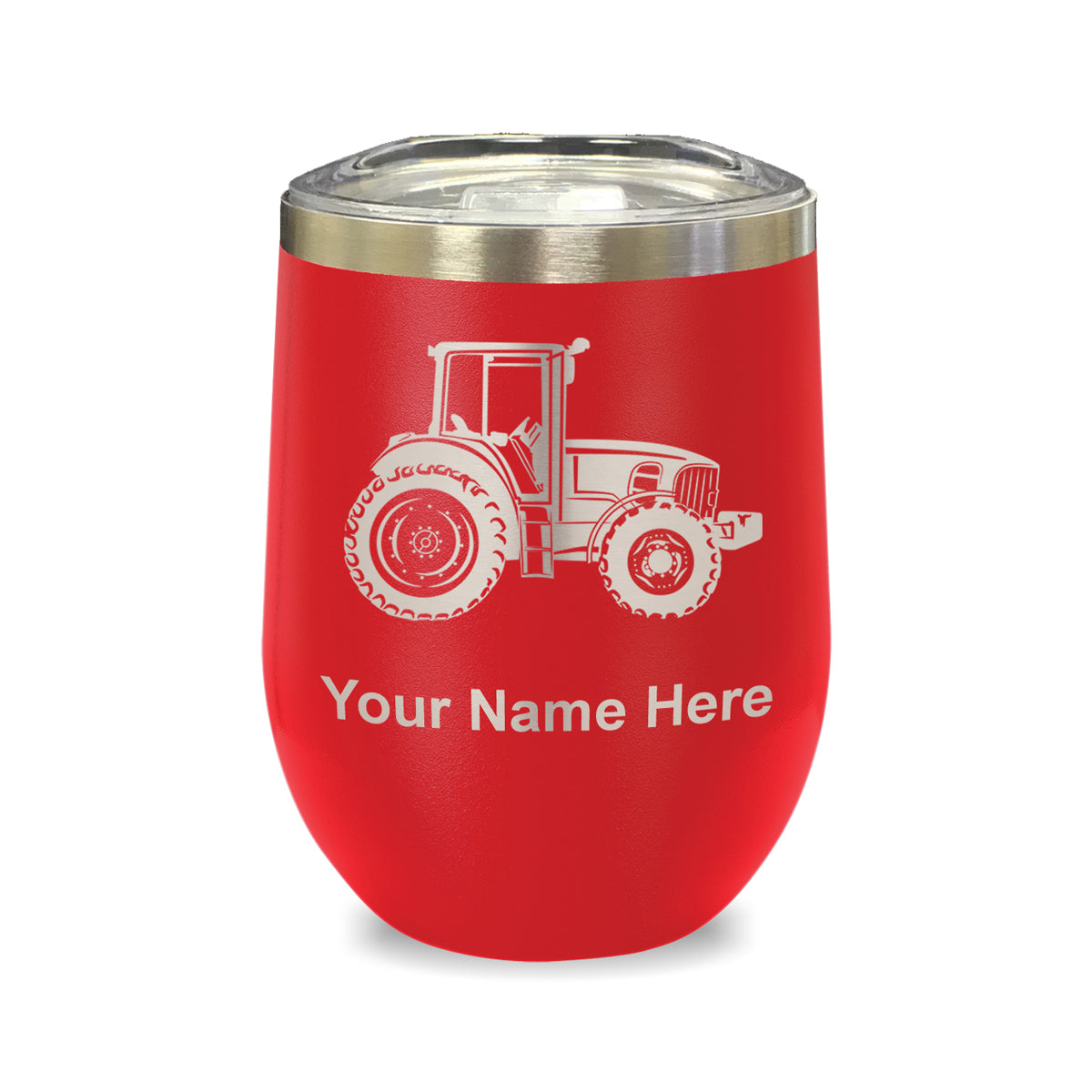 LaserGram Double Wall Stainless Steel Wine Glass, Farm Tractor, Personalized Engraving Included